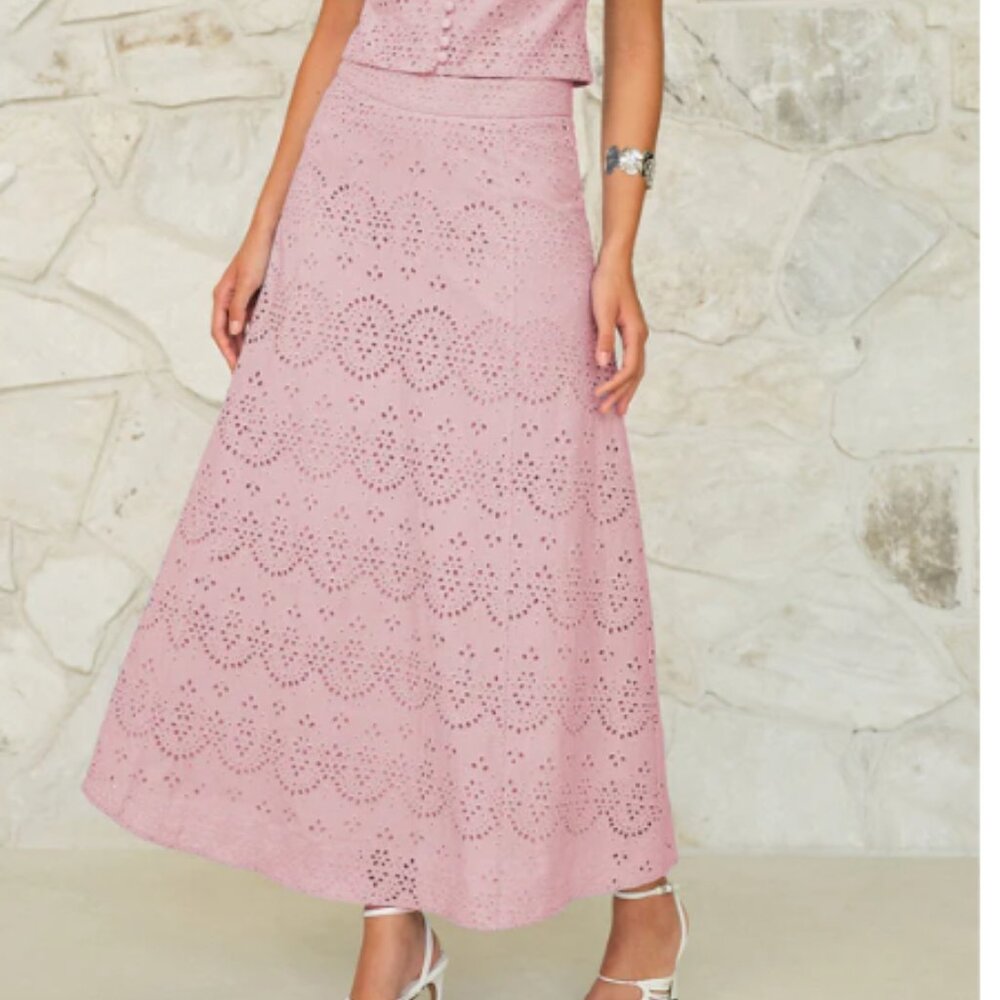 NWT Commense Eyelet Pattern Maxi Skirt Pink XS